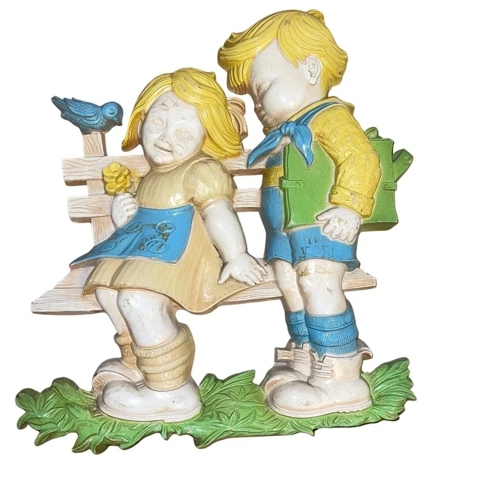 Vintage HOMCO‎ Boy & Girl Wall Plaques 1977 Dart Industries Nursery Decor Set 2